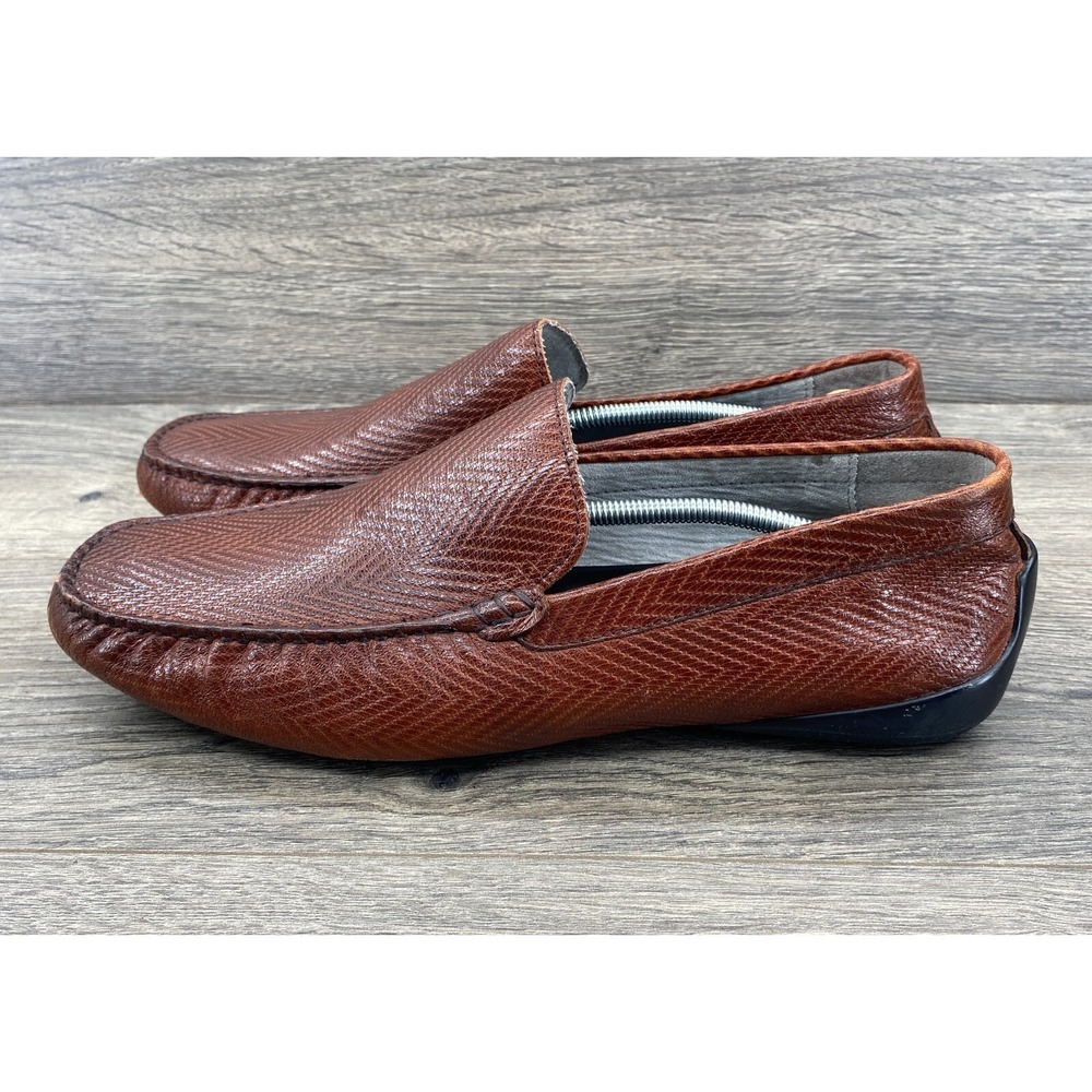 Karl Lagerfeld Paris Loafer Mens 9.5 Brown Leather Textured Slip On Driver Shoes